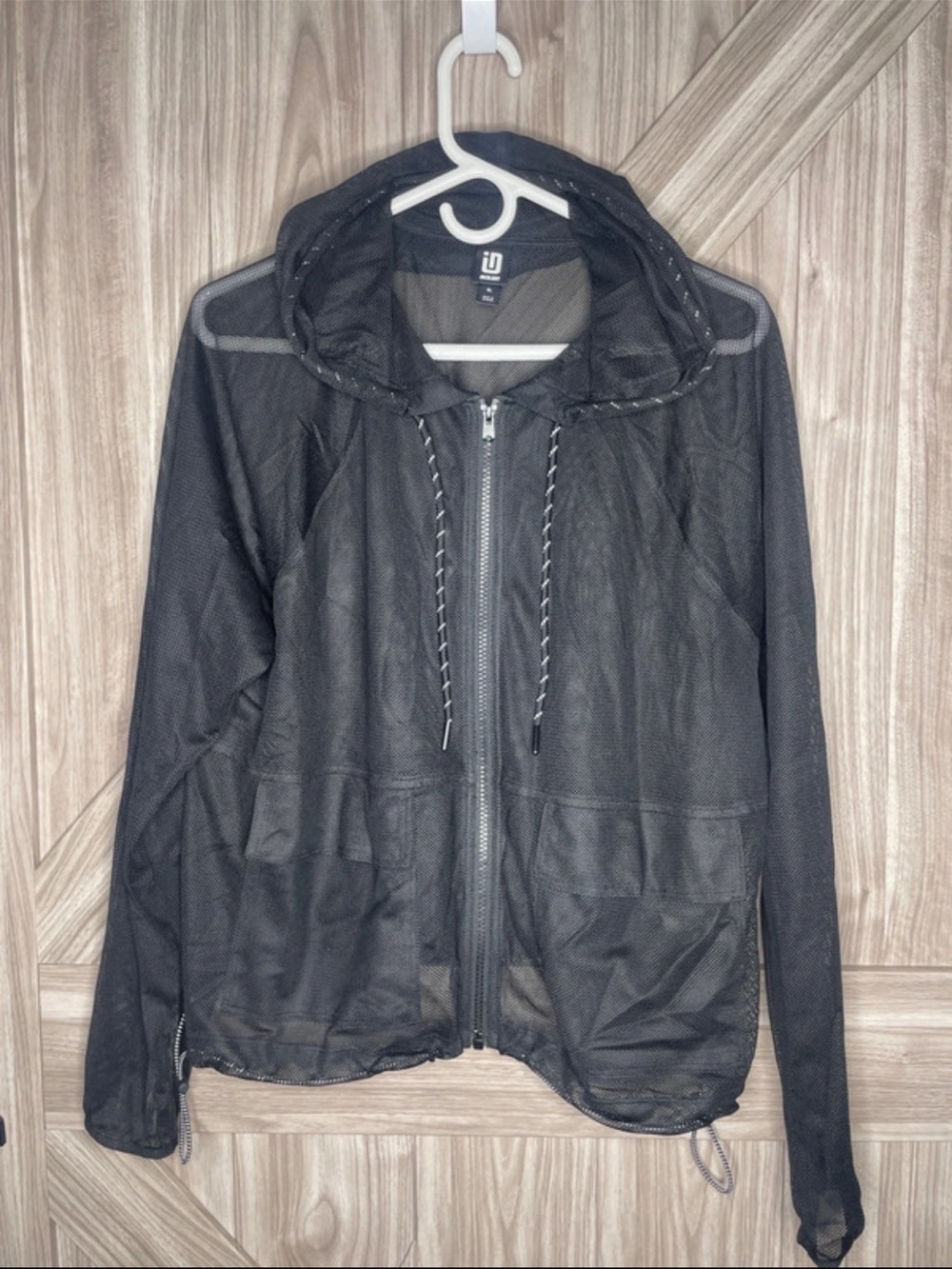 Ideology Black Mesh Hooded Zip Jacket